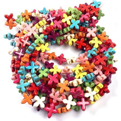 Natural semi precious stone beads Cross lace Mix colors Turquoises DIY for making necklaces and bracelets 15mm 28 Seed