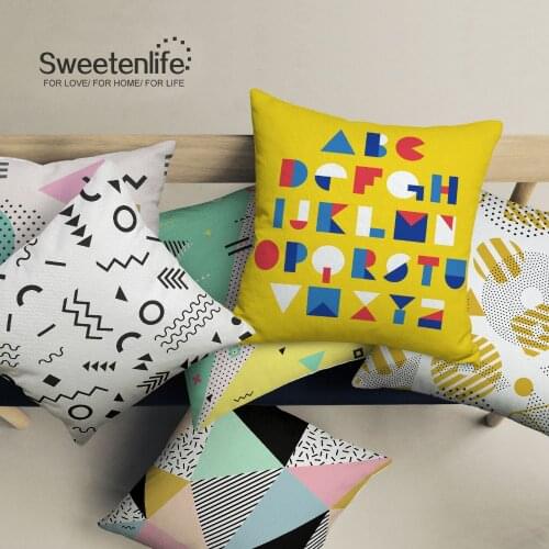 Sweetenlife Pillow Cover Geometric 2018 New Cushions Home Decor Nordic Cotton Linen Pillowcases Decorative Pillows 50*50 60*60CM