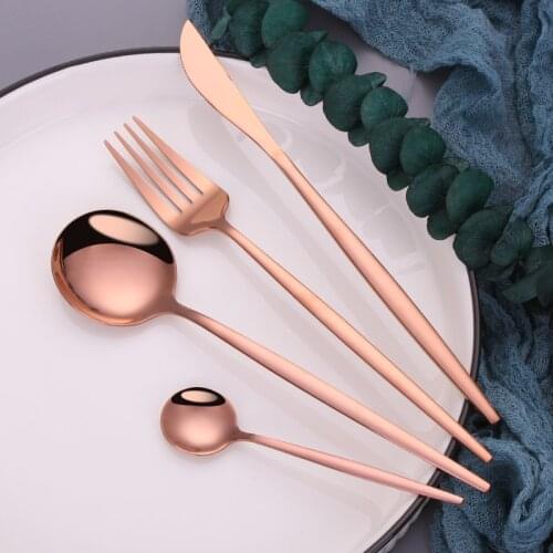 Stainless Steel Kitchen Cutlery Set Mirror Rose Gold Silverware Wedding Tableware Christmas Dinnerware Set Fork Spoon Knife Set