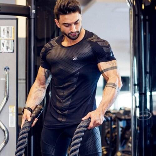 New Fashion T-shirt Jogger Sporting Skinny Tee Shirt Male Gyms Fitness Bodybuilding Workout 2 colors Tops Crossfits Clothing