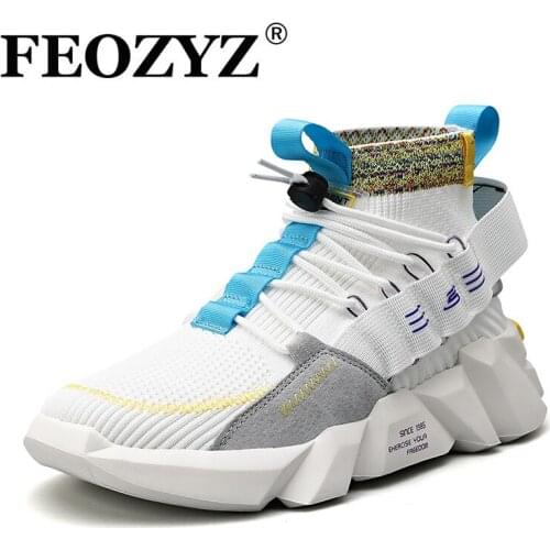 FEOZYZ 2021 New Breathable High Top Running Shoes Men Fashion Sneakers Knitting Casual Sock Shoes