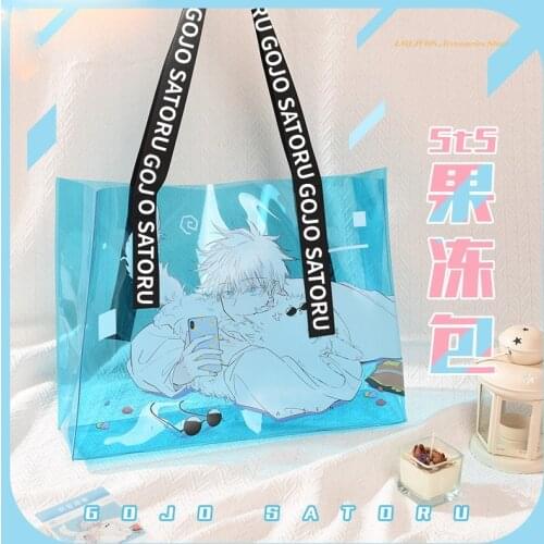 Anime Jujutsu Kaisen Gojo Satoru Cute Cat Transparent Jelly Shoulder Bag Large Capacity Handbag Cartoon Itabag Shopping Bags