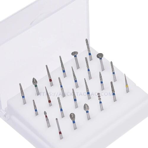 24Pcs/set FG1.6 New Dental Diamond Burs Set For Porcelain Shouldered Abutment Polishing Lab Equipment For High Speed Handpiece