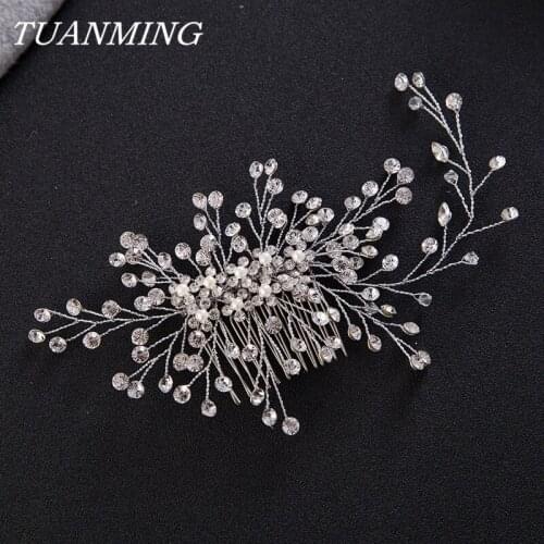 Handmade Rhinestone Hair Combs Bride Hair Jewelry Silver Color Crystal Hair Combs Weding Bride Headbands Accessories