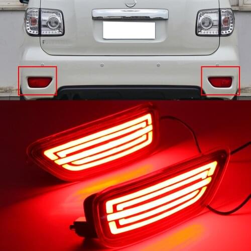 LED Dynamic Turn Signal For Nissan Patrol Y62 2014-2019 Multi-function Rear Fog Lamp Bumper Light Auto Brake Light Reflector 2PC
