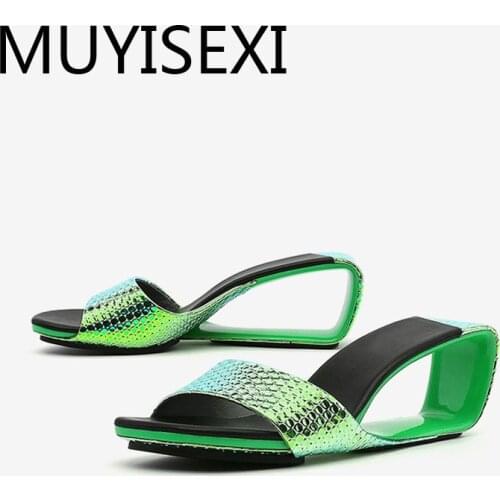 Handmade slipper peep toe strange 6cm high heels slip on brand shoes elegant young lady daily wear sandals HL259 MUYISEXI