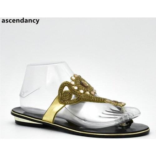 Latest Women Summer Shoes Slip on Shoes for Women Nigerian Women Wedding Shoes Decorated with Rhinestone Nigerian Party Shoes