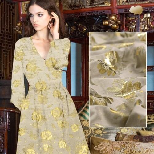 Heavy Gold yarn jacuqard silk cotton fabric