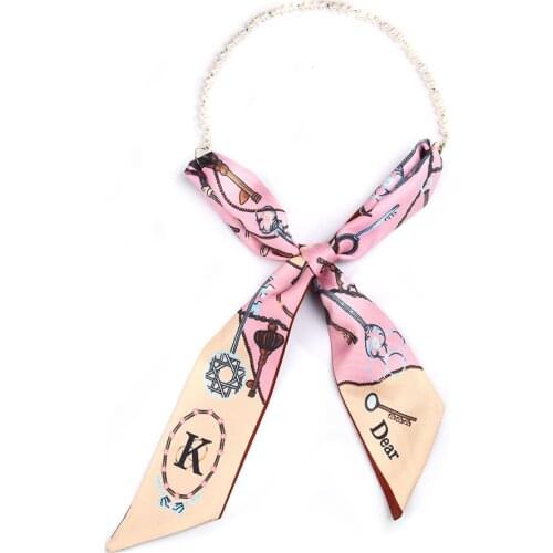 Versatile Silk Scarf Female Temperament Pearl Small Scarf Shopee Simple Printed Scarf Versatile Pocket Square Women Jewelry Gift