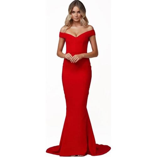 Off the Shoulder Slash Neck Evening Party Maxi Dress Bodycon Floor Length Black Red