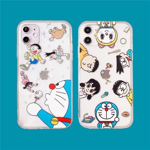 Anime Doraemon Lens Protection Soft TPU Phone Case for iPhone 12 Pro Max 7 8 Plus X XR XS MAX Clear Anti Knock Phone Cover