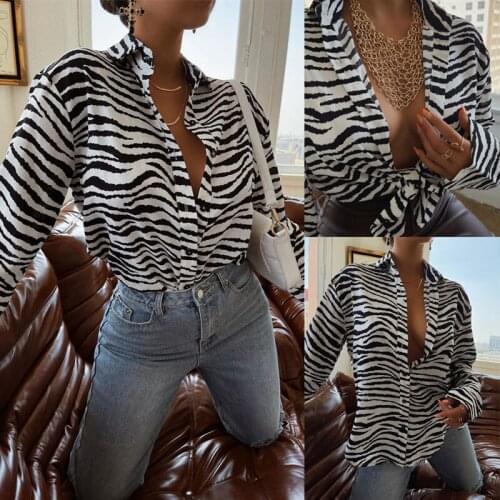 Womens Stylish Shirt Long Sleeve Button Down Lapel Abstract/Zebra Print Wild Trendy Shirt Tops Spring Daily Wear Clothing