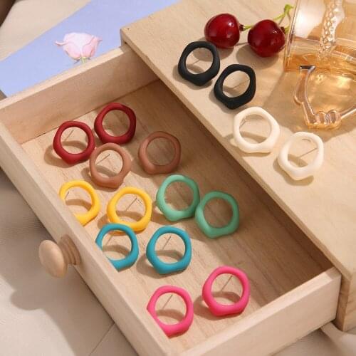 IPARAM 2021 Fashion Geometric Irregular Round Stud Earrings Female Candy Color Alloy Acrylic Girl Earrings 8 Colors Trendy Gifts