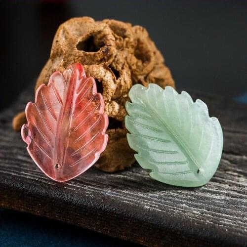 FYJS Unique Leaf Shape Cherry Quartz Pendant Green Aventurine for Women Gift Plant Jewelry