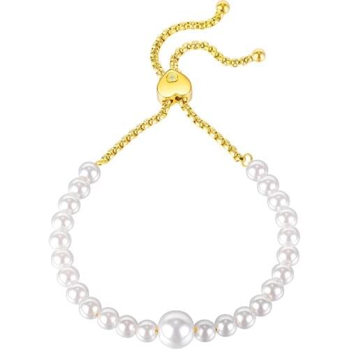 Womans Ins Fashion Pearl Bracelet Korean Version Gold/Rose Gold/Silver-color Adjustable Stainless Steel Chain Beaded Bracelets