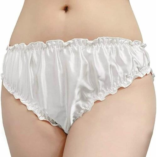 Women Sexy Flouncing Silk Bikini Underwear Soft Briefs Panties Ruffles Deco White Black Pink Yellow