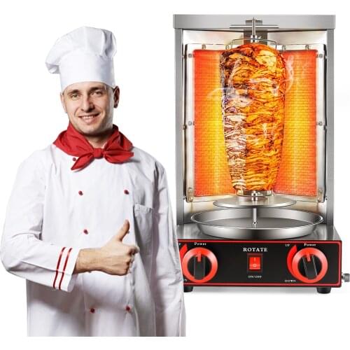 2 Burner Kebab Machine Electric Vertical Broiler Gyro Grill Machine With Temperature Adjustment Switch Steel BBQ Grills