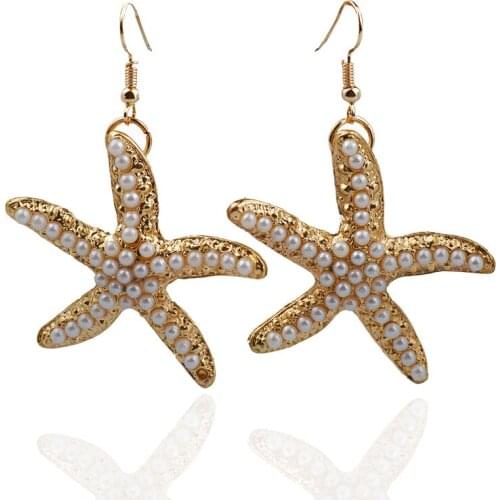 2017 Sweety Starfish Cute Acrylic Shell Drop Earrings Simulated Pearl Metal Circle Attractive Pendientes Mujer Moda For Girl