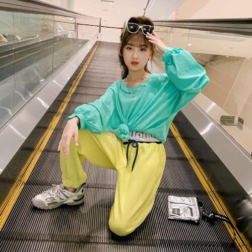 2021 Fall Girls Colorful Thin Tops 10 12 years Fashion Long Sleeve Soft Loose Tee Shirt Teen Girls