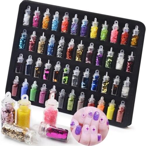 48 Bottles Rhinestones Decoration Nail Art Charms Kit Contain Random Nail Art Pearl Sequin Nail Glitter Dust Powder Nail Art Set