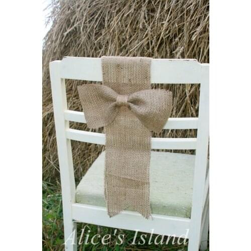 6pcs/lot Rustic Wedding Chair Cover Chair decoration Burlap Jute decorative Bow simple burlap bow