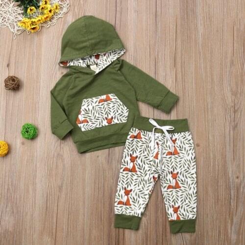Brand New 0-3Y Newborn Infant Baby Girl Boy Squirrel Print Clothes Autumn 2PCS Floral Longsleeve Pullover Hooded Tops+Pants