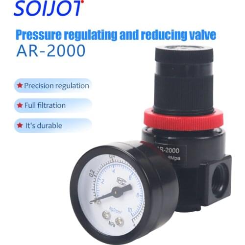 AR2000 G1/4'' Pneumatic Mini Air Pressure Relief Control Compressor Regulator Treatment Units Valve with Gauge Fitting Wholesale