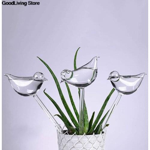 1pcs Automatic Flower Watering Device Clear Glass Aqua Bulbs Plant Waterer Self Watering Globes Bird Shape Design Vases Decor