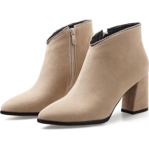 Big Size Ma'am Coarse heel Short boots Metal decoration boot barrel Suede high-heeled boots