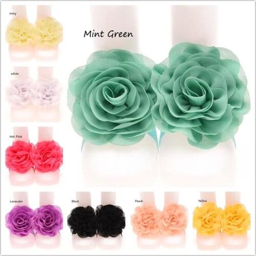 Fashion Newborn Baby Girls Barefoot Sandals Chiffon Flower Shoes Toddler Foot Decoration Photography Props Children Accessories