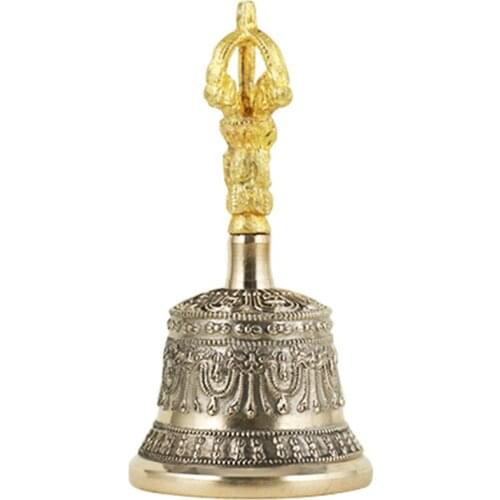 Buddhism Nepal Gilt Silver Six-Word Mantra Vajra Bell Pestle Practice Tantra Clan