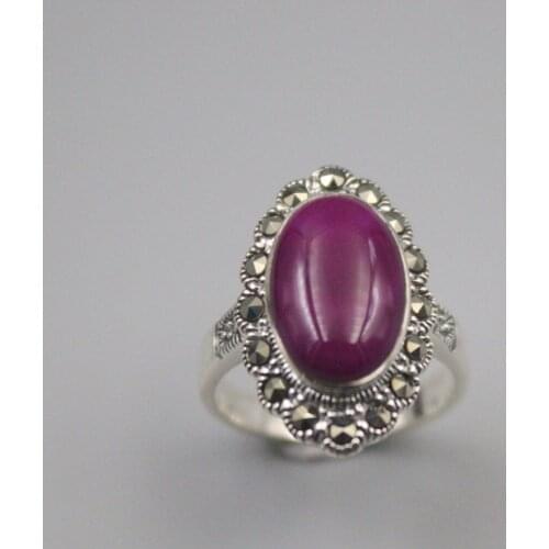 Pure 925 Sterling Silver Ring Width 21mm Purple Sugilite Bead Marcasite Lace Ring For Woman US size 6-10