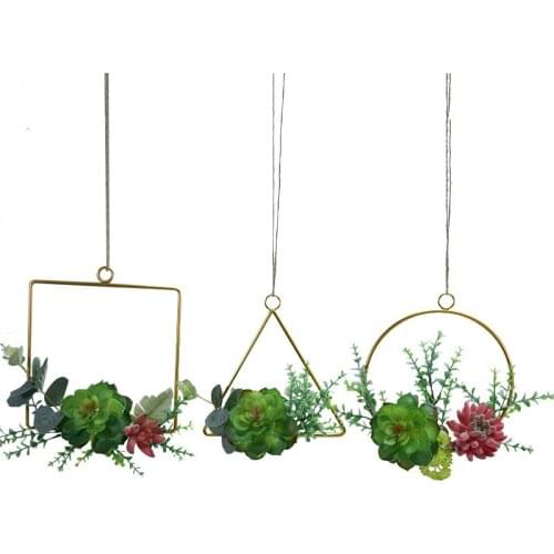 Nordic Style Simulation Flower Fleshy Garland Geometric Iron Wreath Ornaments Wall Hanging Home Decoration Wedding Supplies