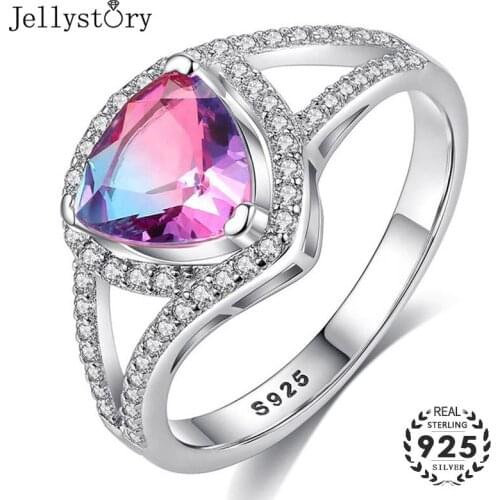 Jellystory Silver 925 Fashion Jewelry Rings with Topaz Zircon Gemstone for Women Heart-shaped Ring Wedding Party Gifts wholesale