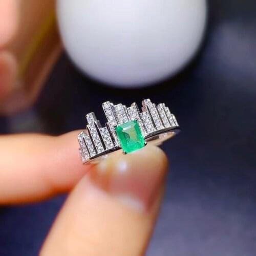 Luxury Fashion 925 Pure Silver Inlaid Natural Emerald Ring Large Middle Finger Index Finger Ring Live Ring Female Ring