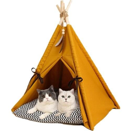 Pet Bed Spire Tent Soft Cushion Super Soft Semi-enclosed Kennel Solid Wood Support Large Capacity Cozy Cat Bed Pet Accessories