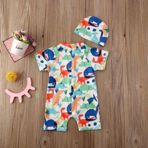2020 Summer Baby Kid Boy Swimsuit Toddler Sun Protective Swimwear Rash Guard Costume Short Sleeve Dinosaur Colorful Bathing Suit