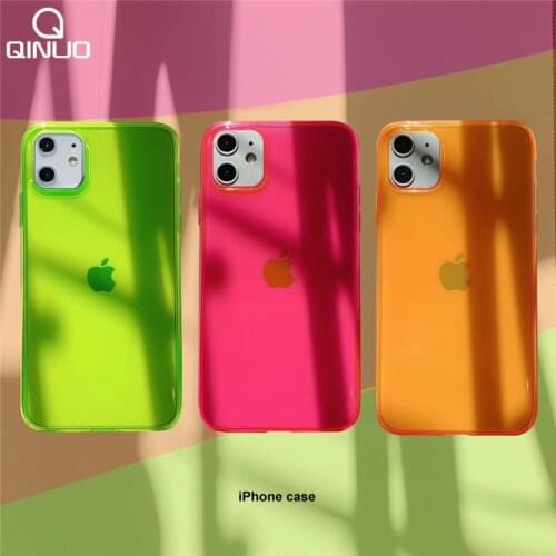 Fashion Fluorescent Green Phone Case For iphone 11 Pro Max XR X XS Max 7 8 Plus Transparent Silicone Soft Candy Color Back Cover