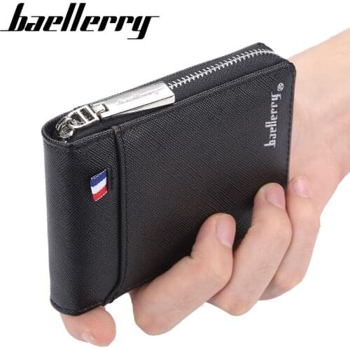 Fashion zipper Mens Wallet small short Credit Card Holder for male vintage mini man purse with coin pocket 058-K9105