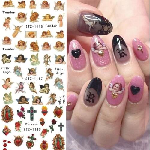Angel Christian Nail Sticker Virgin Mary Cupid Cross Dragon Water Transfer Slider Letter Heaven Nail Design Decal SASTZ1114-1121