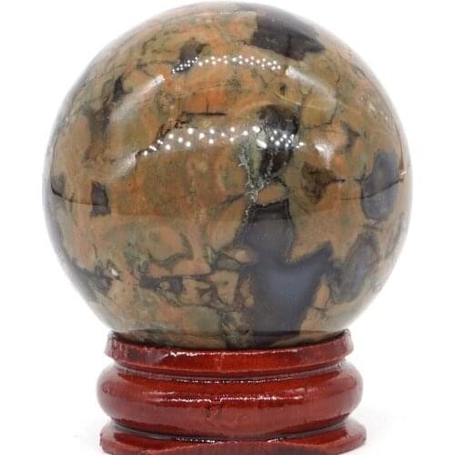 Natural Green Rainforest Jasper Ball Mineral Quartz Sphere Hand Massage Crystal Ball Healing Feng Shui Home Decor Accessory 40mm