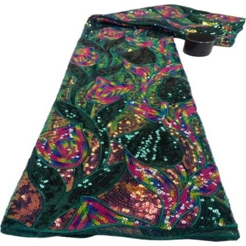 Nigerian Green Big Wedding Tulle Lace High grade 2021 Green African French Net Mesh Fabric with Coloful Small Sequins White