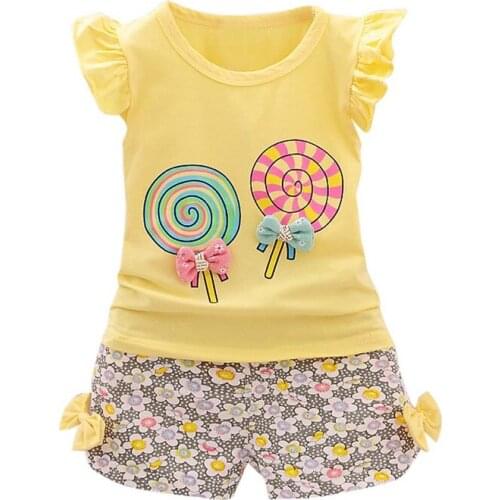 2017 New Fashion 2PCS Toddler Kids Baby Girls Outfits Lolly T-shirt Tops+Short Pants Clothes Set B0780