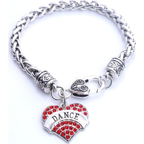 New Arrival Hot Selling rhodium plated with sparkling crystals DANCE heart charm bracelet Lobster-claw-clasps Drop Shipping