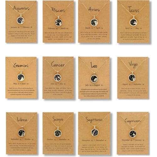 Wholesale Drop Shipping 12 Horoscope Zodiac Sign Gold Pendant Necklace Leo Scorpio 12 Constellations Jewelry