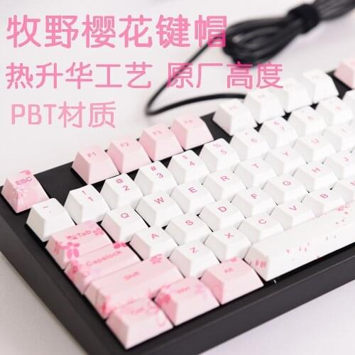 Original Height PBT 61 64 108 124 Keys Mechanical Keyboard Keycaps Pink Cute Cherry Blossoms Full Set Keycaps for xd64 gk64