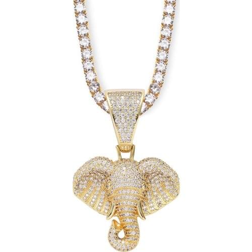 Iced Out Elephant Pendant Necklace With Chains Cubic Zirconia Necklace Animal Jewelry Fashion Men Women Gifts Wholesale New Hot