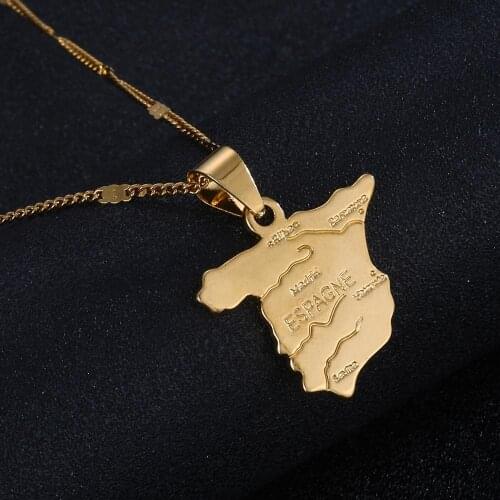 Gold Color Spain Map Pendant Necklace Spanish Country Map Charm Jewelry