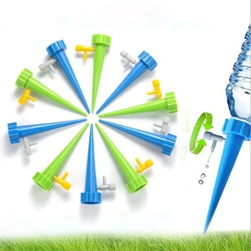 2PCS Plastic Drip-Irrigation With Switch Automatic Adjustable Stakes Watering Kits Water Can Device Plant Self Watering Pot