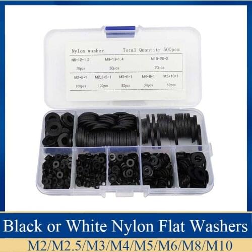 500Pcs M2 M2.5 M3 M4 M5 M6 M8 M10 Black or White Plastic Nylon Washer Flat Spacer Washer Seals Gasket Ring